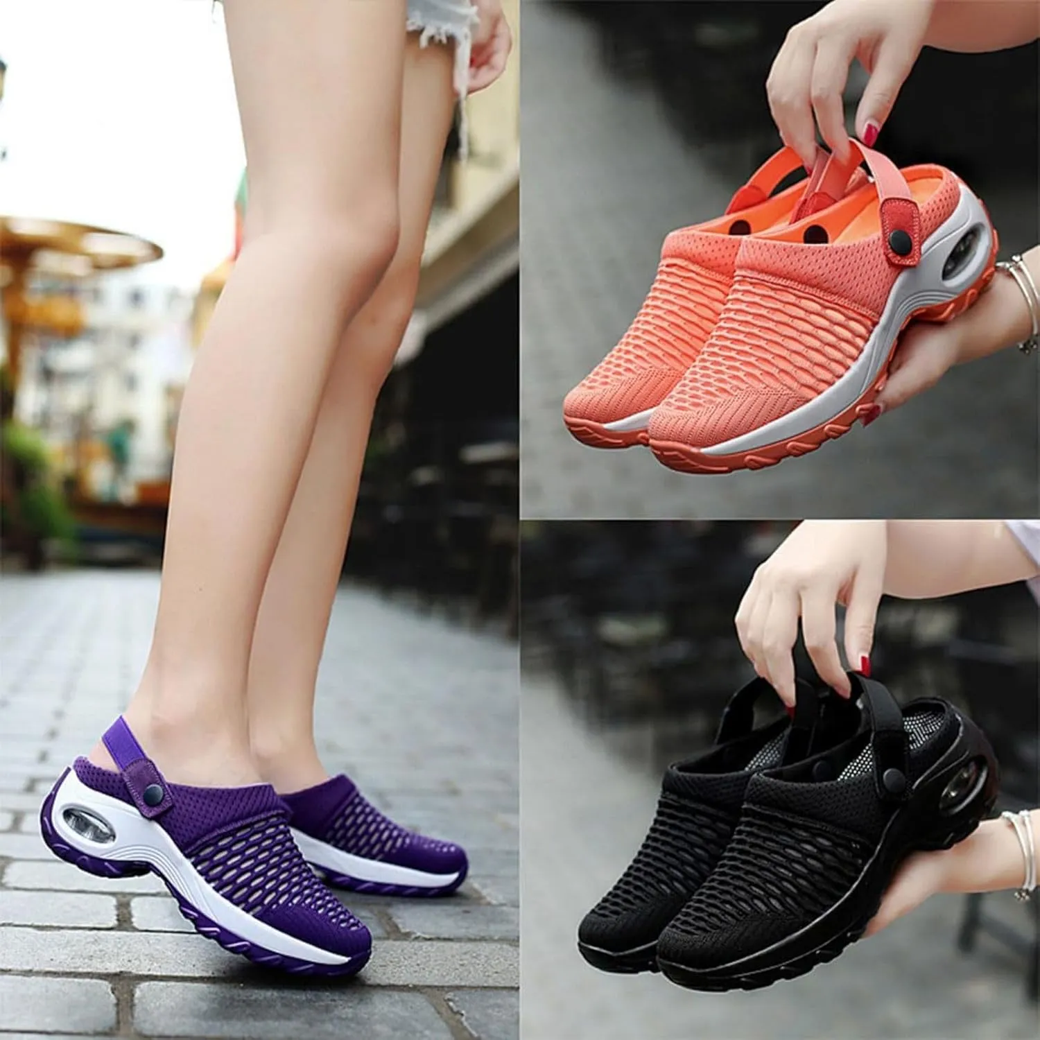 Air Cushion Orthopedic Slip On Shoes for Women Diabetic Mules Clogs Slip-On Mesh Shoes Wide Width Lightweight Beach Shoes Outdoor Slippers Walking Shoe