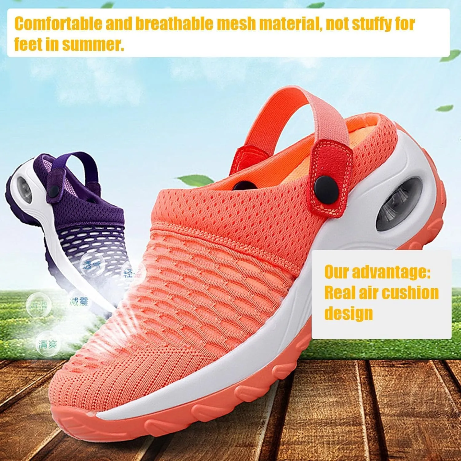 Air Cushion Orthopedic Slip On Shoes for Women Diabetic Mules Clogs Slip-On Mesh Shoes Wide Width Lightweight Beach Shoes Outdoor Slippers Walking Shoe