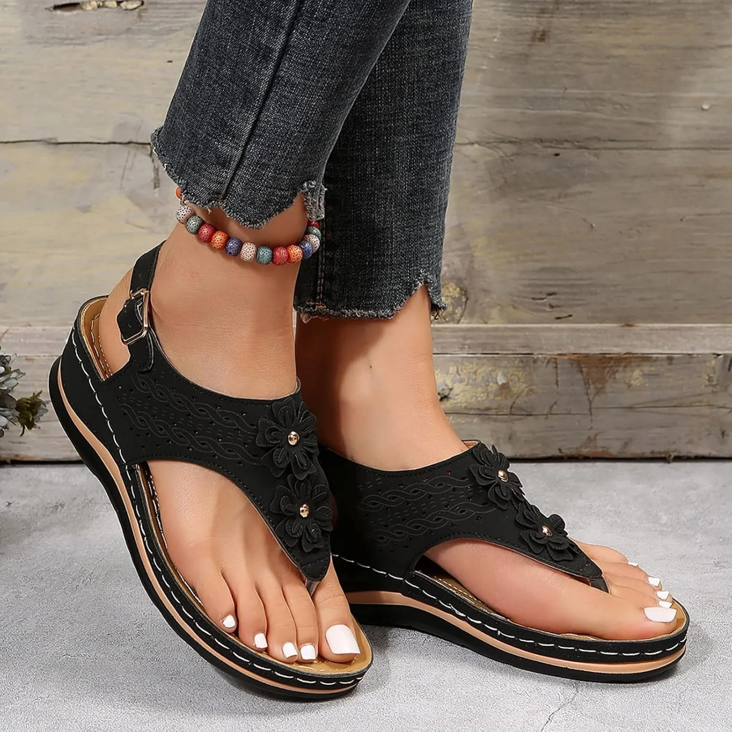 AMDBEL Orthopedic Sandals for Women 2024 Women's Orthopedic Arch Support Flip Flops Summer Walking Orthotic Thong Sandals