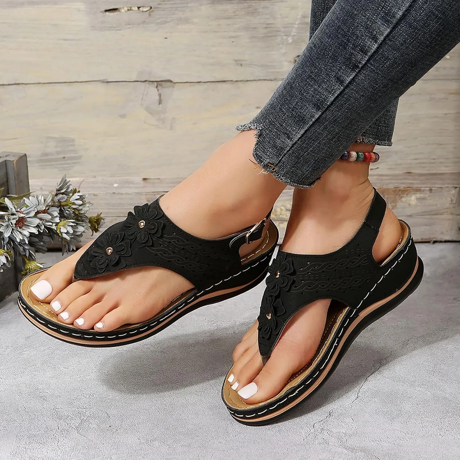 AMDBEL Orthopedic Sandals for Women 2024 Women's Orthopedic Arch Support Flip Flops Summer Walking Orthotic Thong Sandals