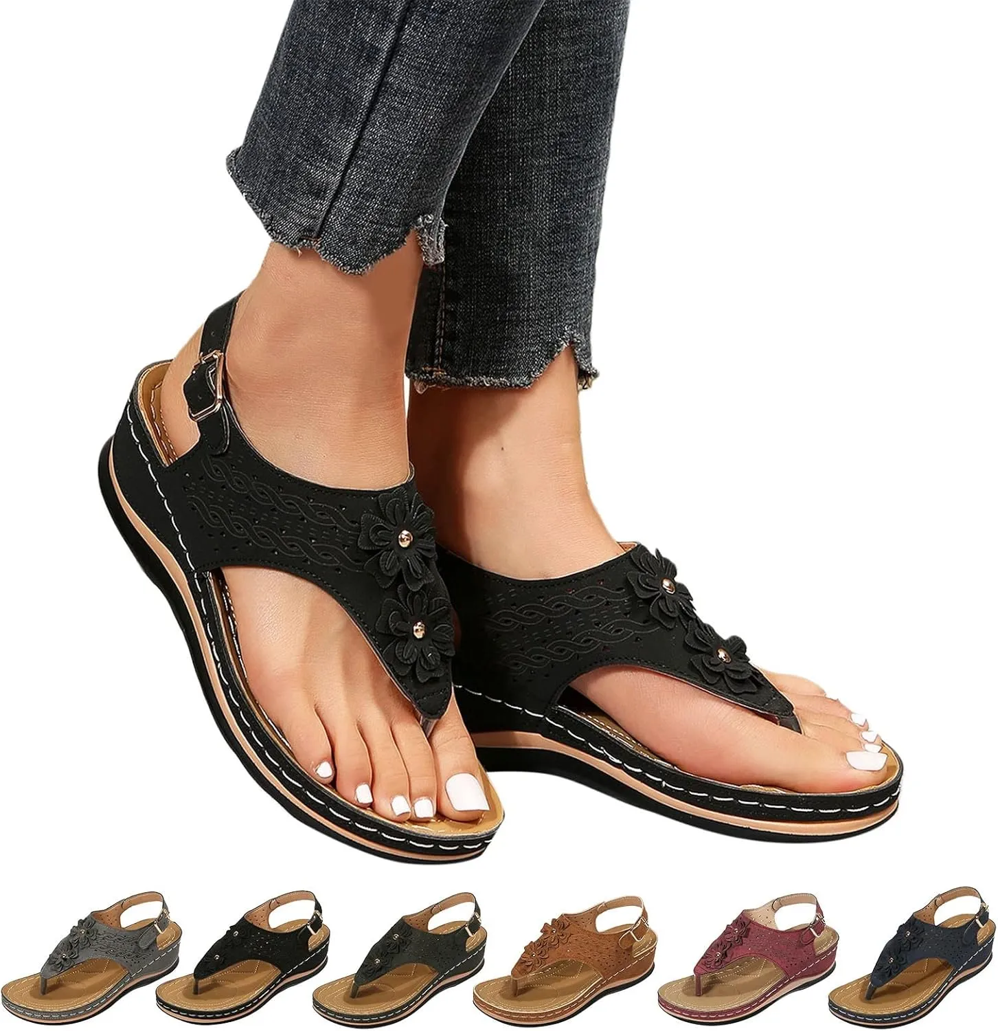 AMDBEL Orthopedic Sandals for Women 2024 Women's Orthopedic Arch Support Flip Flops Summer Walking Orthotic Thong Sandals