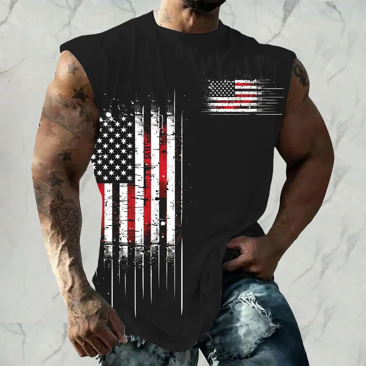 American Flag Tank Tops for Men Summer Casual Print Sleeveless Top Tee 4th of July Shirts Gym Workout Patriotic Vest