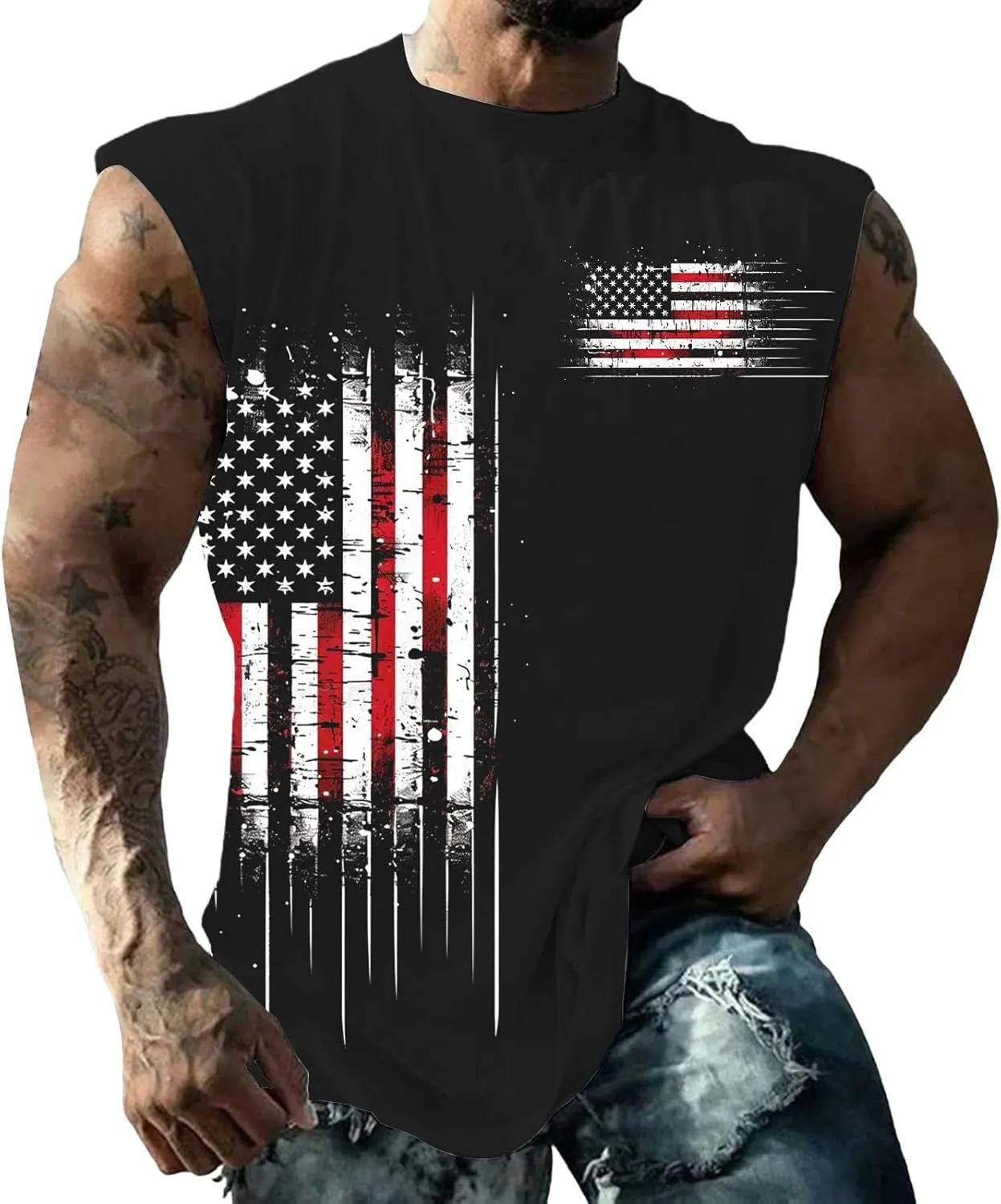 American Flag Tank Tops for Men Summer Casual Print Sleeveless Top Tee 4th of July Shirts Gym Workout Patriotic Vest
