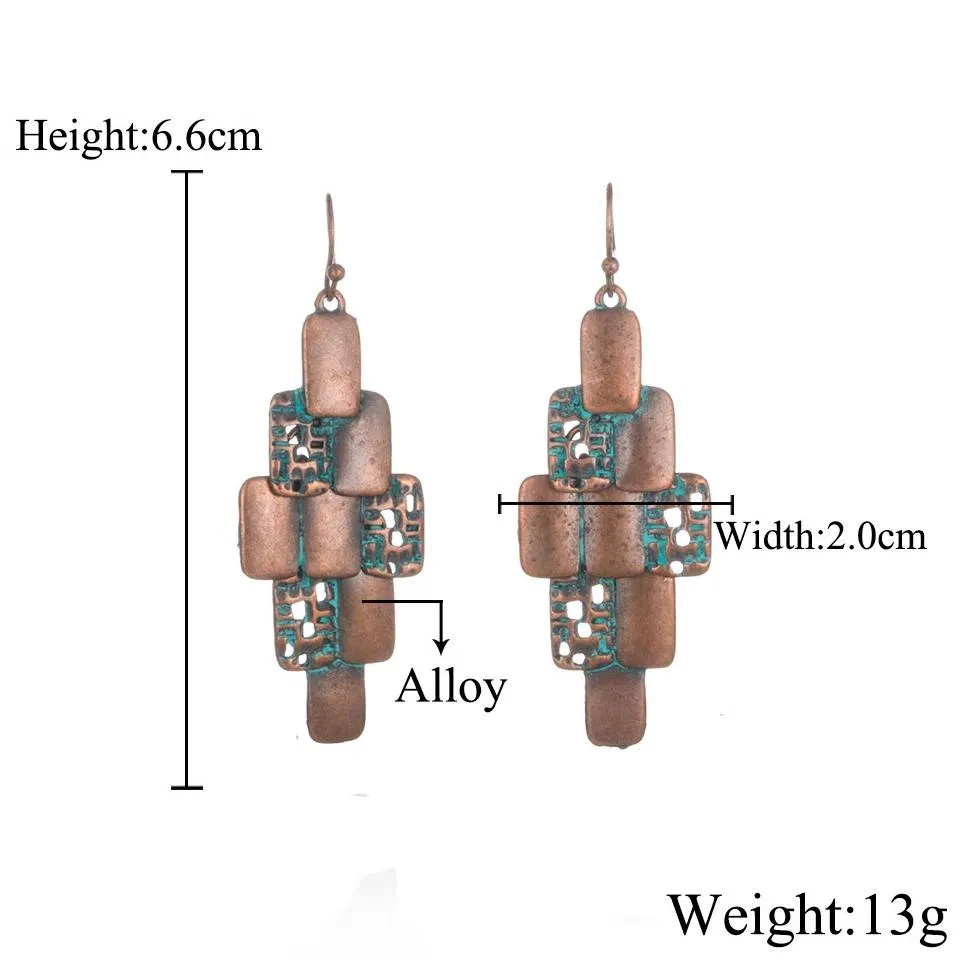 Antique Geometric Alloy Drop Hanging Earring
