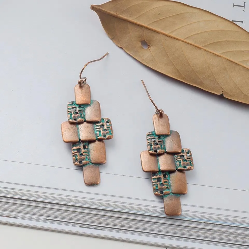 Antique Geometric Alloy Drop Hanging Earring