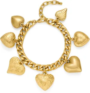Antique Gold Heart Bracelets for Women with Seven Textured Puffy Heart Charms Bracelets Chunky Bracelets Love Bracelets Women Jewelry Gift