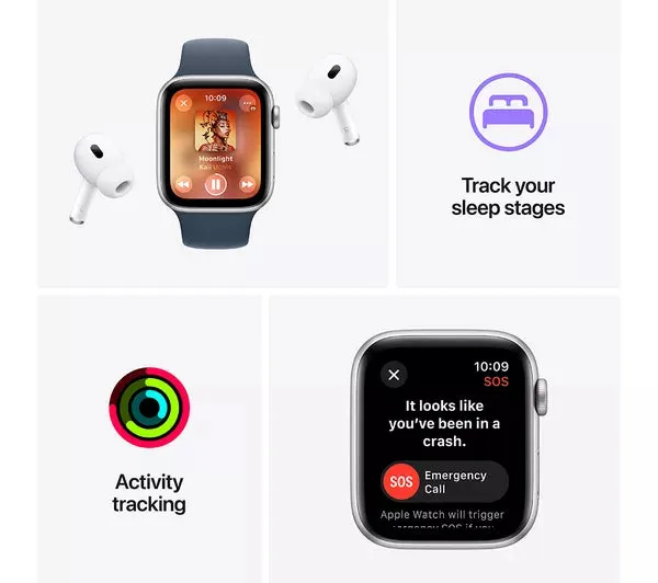Apple Watch SE 2 GPS, 40mm Midnight Aluminium Case with Midnight Sport Band - S/M - Acceptable
