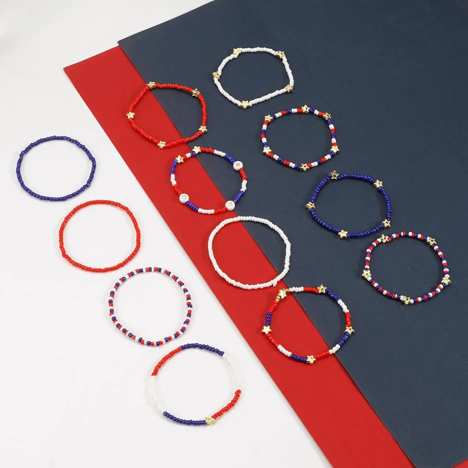 Ardorchid USA Flag Bracelets Valentine's Day Heishi Bracelets St. Patrick's Mardi Gras Beaded Bracelets Easter Rainbow Juneteenth Rasta Bracelets