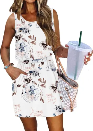 AUSELILY Women Summer Dress 2025 Casual Sleeveless Sundress Crew Neck Beach Short Dresses with Pockets