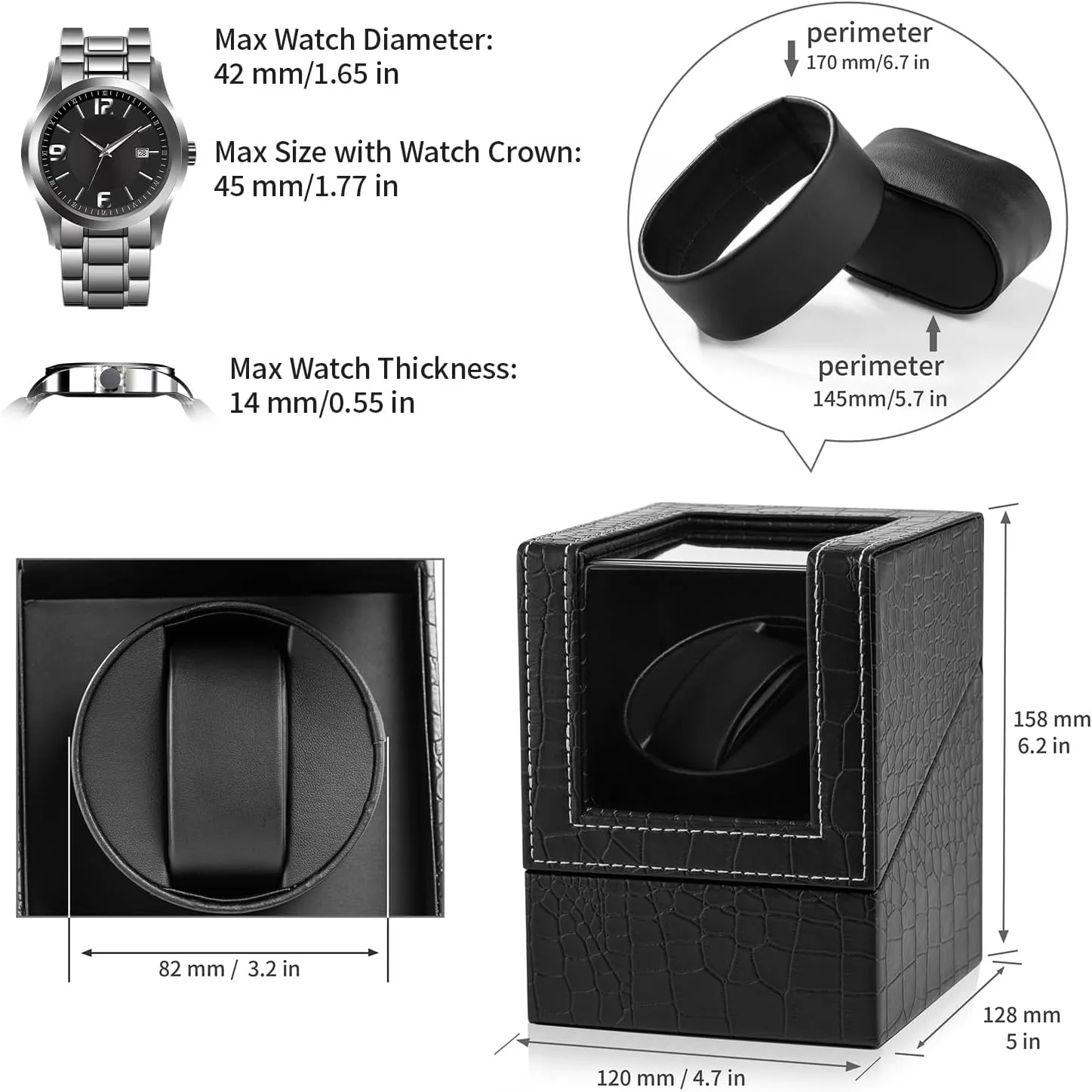 Automatic Single Watch Winder with Japanese Quiet MotorAC Adapter or Battery Powered