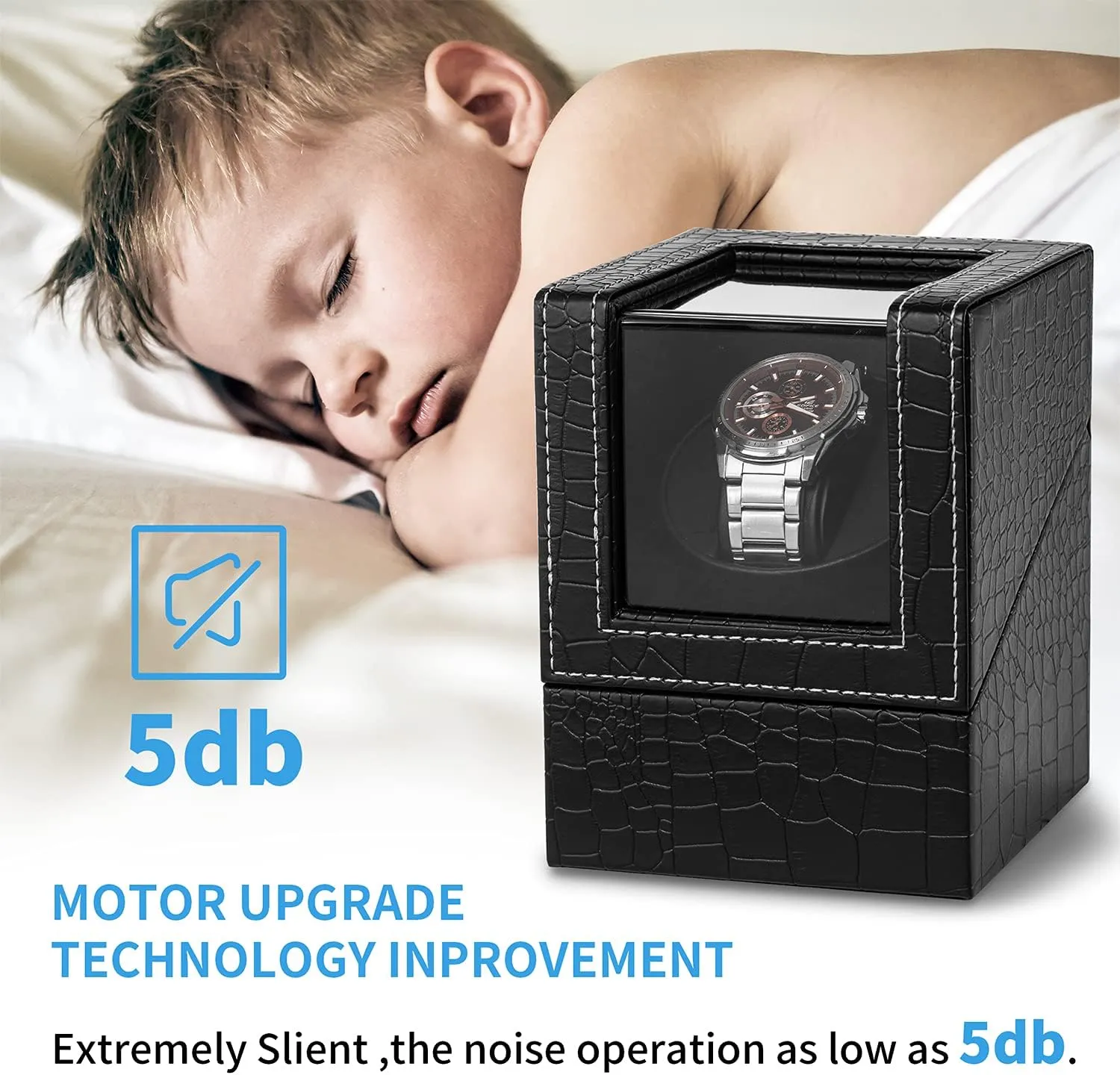 Automatic Single Watch Winder with Japanese Quiet MotorAC Adapter or Battery Powered