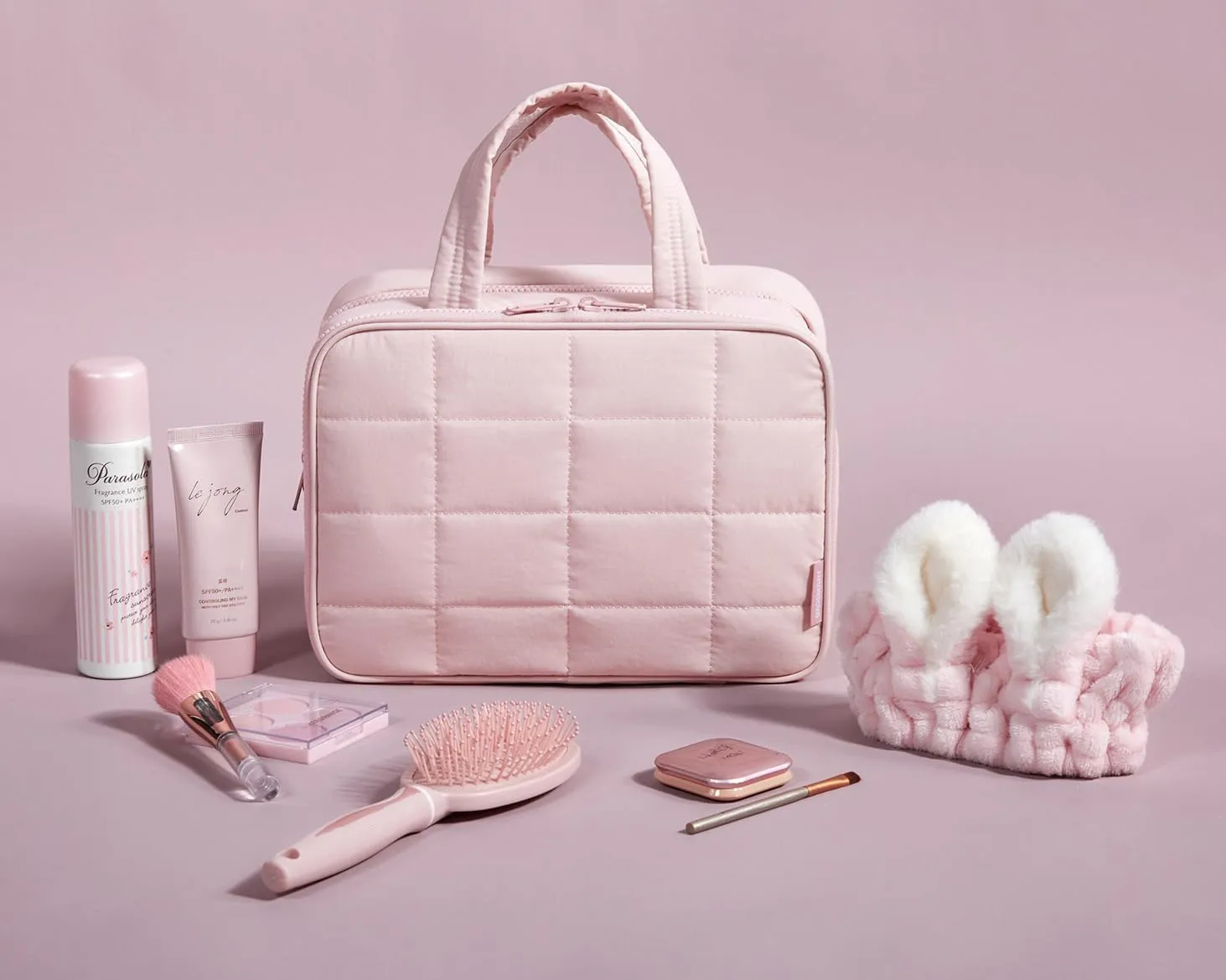 BAGSMART Travel Toiletry Bag with Jewelry Organizer, Hanging Travel Bag for Toiletries, Puffy Makeup Cosmetic Bag Organizer, Carry-on Travel Accessories Essentials, Pink-L