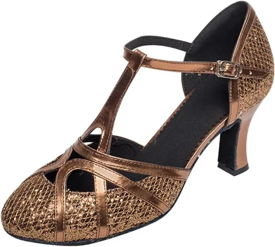 Ballroom Dance Shoes For Women Glitter Closed Toe Modern Shoe Salsa Ballroom Tango Latin Shoes For Girls Shoes Sandals(Bronze 5 cm,36)