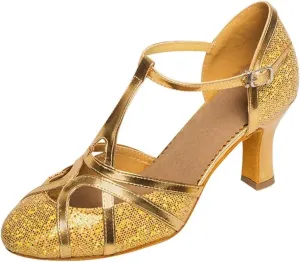 Ballroom Dance Shoes For Women Glitter Closed Toe Modern Shoe Salsa Ballroom Tango Latin Shoes For Girls Shoes Sandals(Gold 7 cm,36)