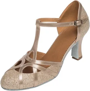Ballroom Dance Shoes For Women Glitter Closed Toe Modern Shoe Salsa Ballroom Tango Latin Shoes For Girls Shoes Sandals(Khaki 7 cm,39)