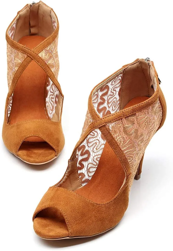 Ballroom Dance Shoes Women Heel Sandals Women Latin Salsa Bachata Performance Dance Shoes Suede Sole Wedding Dancing Shoes 10 cm Heel