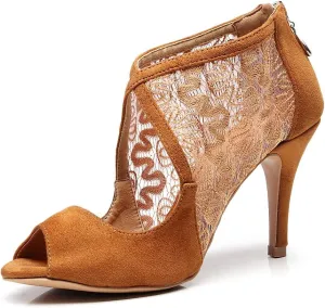Ballroom Dance Shoes Women Heel Sandals Women Latin Salsa Bachata Performance Dance Shoes Suede Sole Wedding Dancing Shoes 10 cm Heel