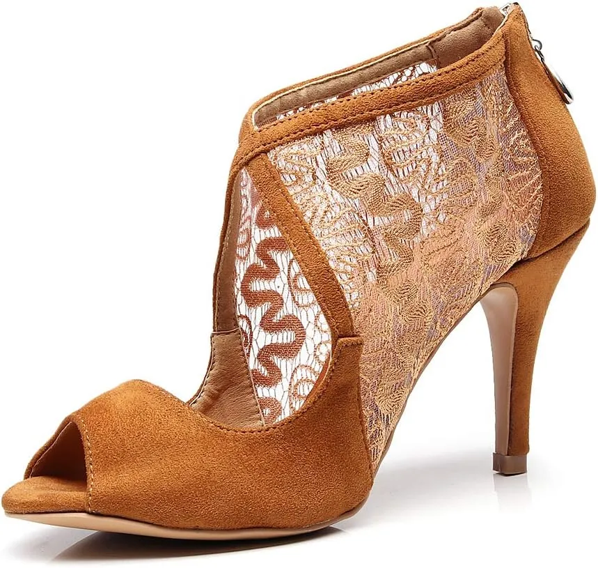 Ballroom Dance Shoes Women Heel Sandals Women Latin Salsa Bachata Performance Dance Shoes Suede Sole Wedding Dancing Shoes 10 cm Heel