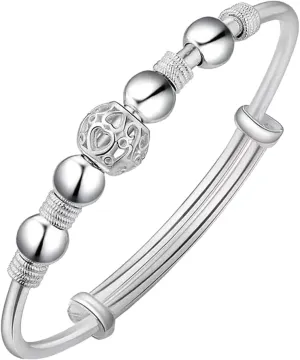 Bangle Bracelet for Women's, Fashion Hollow Bead Charm 925 Sterling Silver Beads Bangle Bracelets Adjustable for Party Christmas