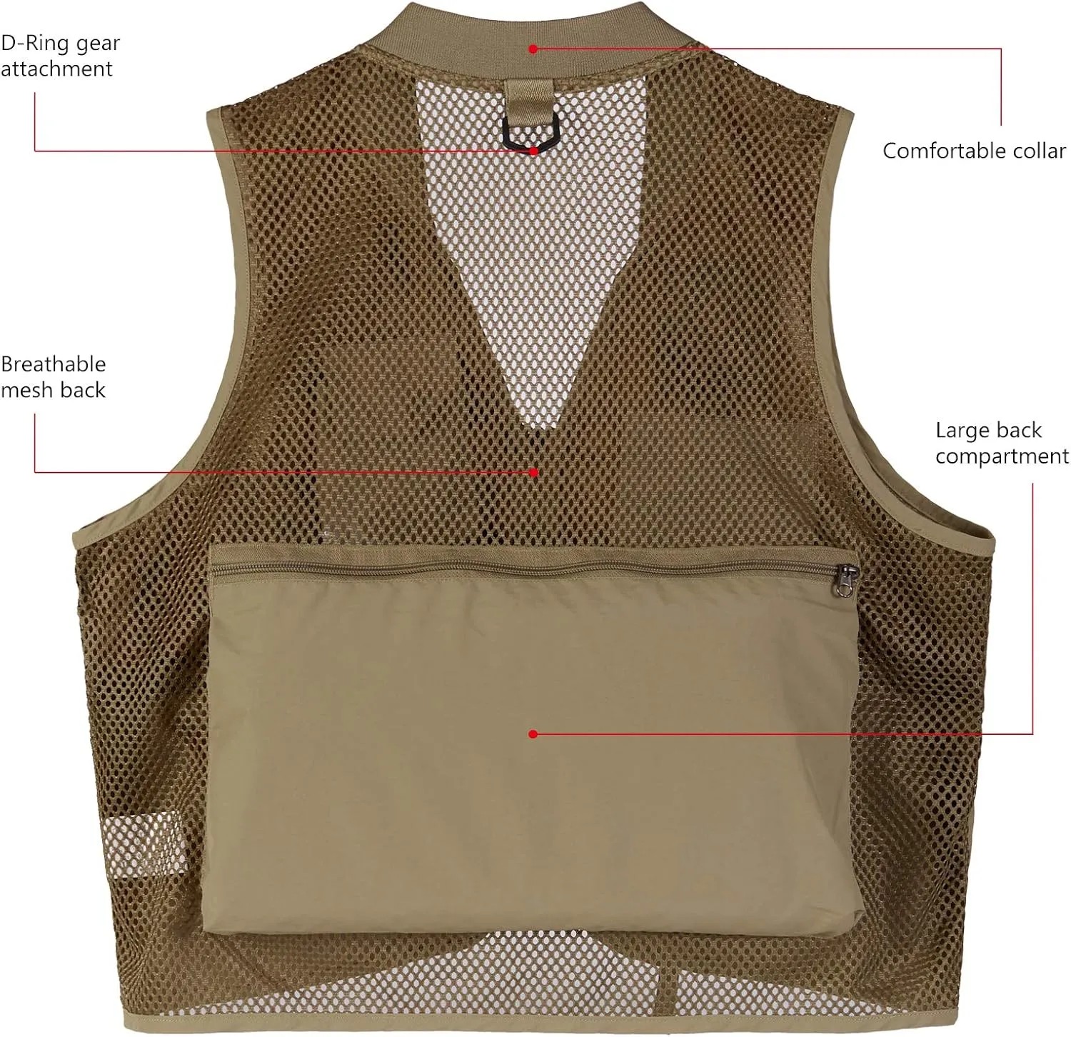 BASSDASH Versatile Men's Women's Fishing Photography Vest with Mesh Back 6 Sizes