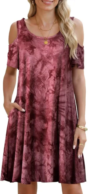 BELAROI Womens Plus Size Dresses Short Sleeve Cold Shoulder Casual T Shirt Swing Dress Summer Beach Sundress