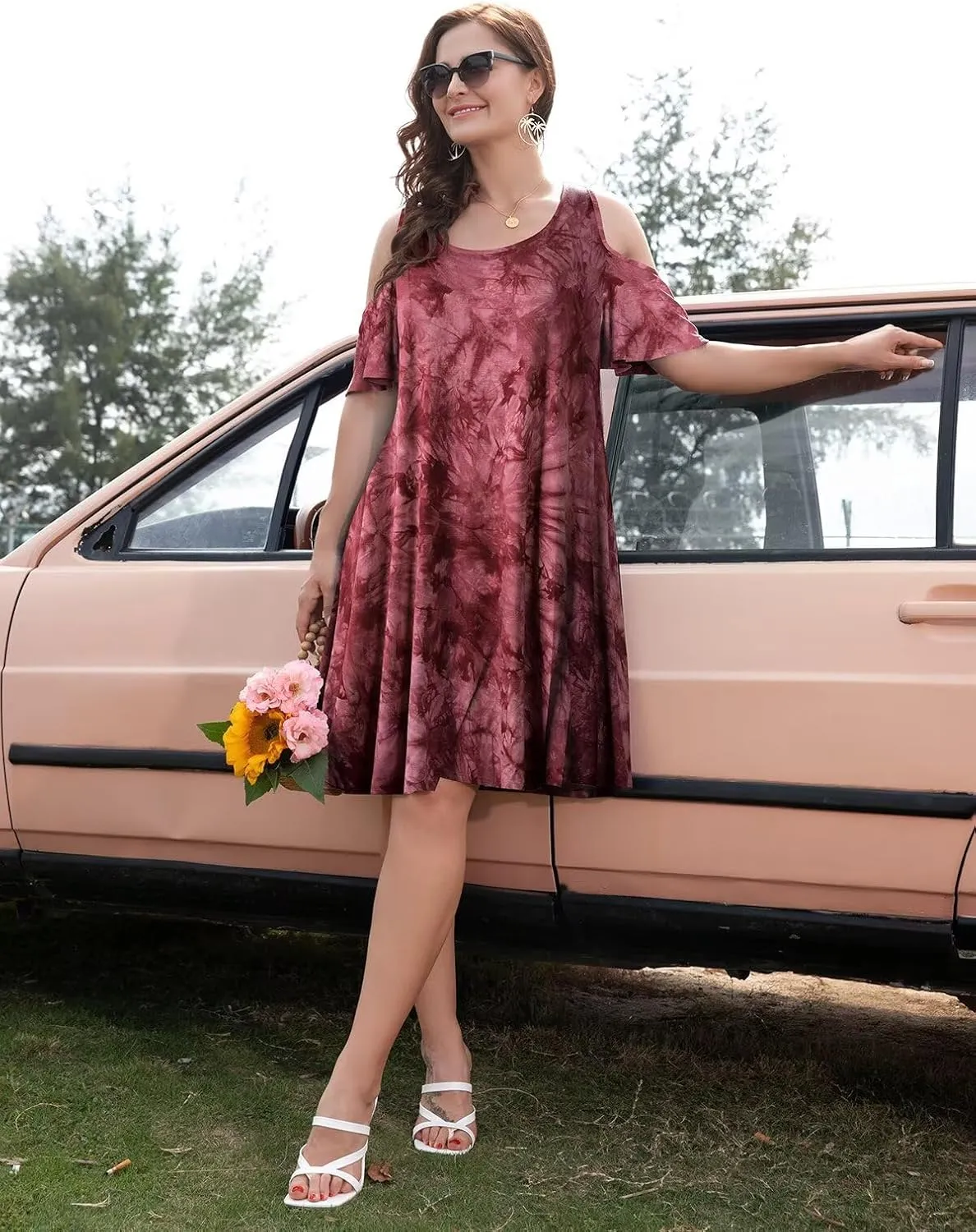 BELAROI Womens Plus Size Dresses Short Sleeve Cold Shoulder Casual T Shirt Swing Dress Summer Beach Sundress