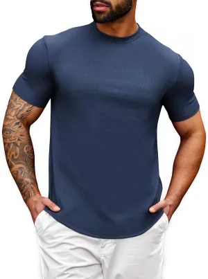 Beotyshow Mens T Shirts Casual Short Sleeve Shirts Slim Fit Longline Gym Workout Athletic Tee Shirts