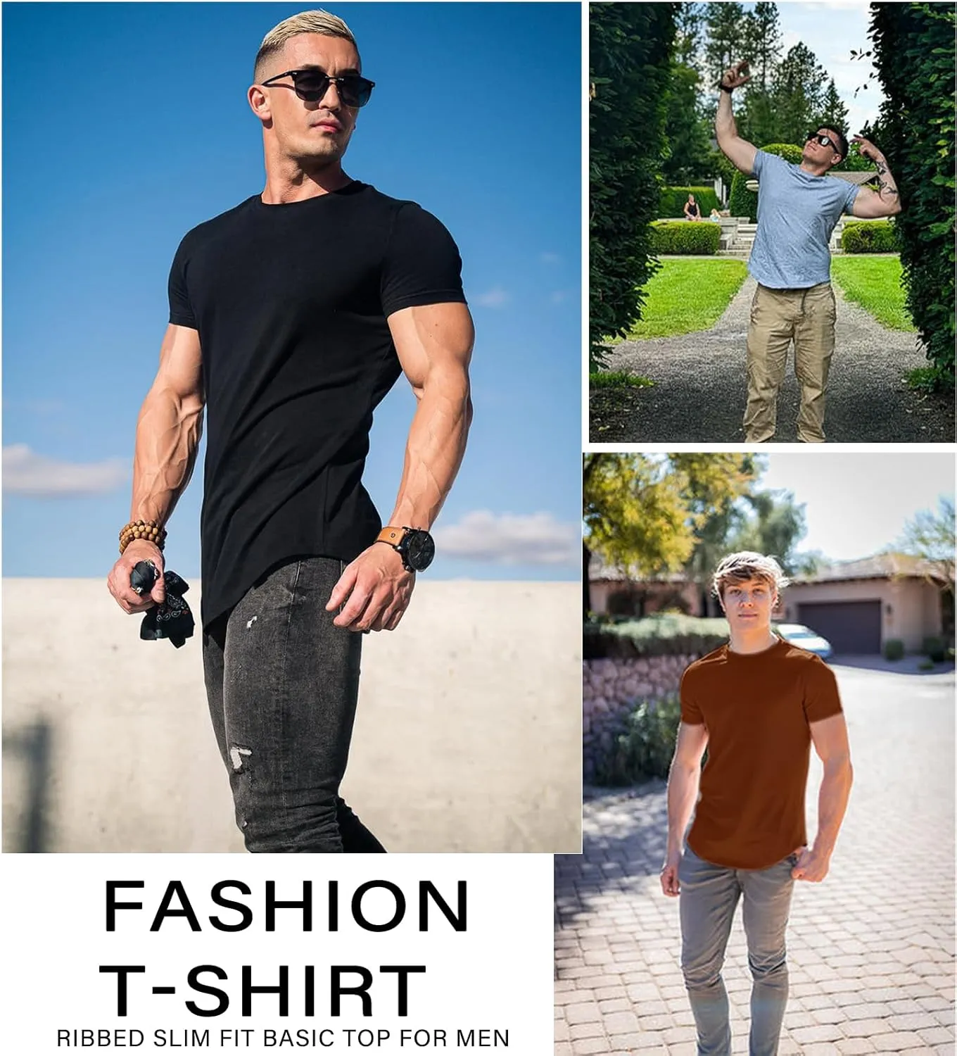 Beotyshow Mens T Shirts Casual Short Sleeve Shirts Slim Fit Longline Gym Workout Athletic Tee Shirts