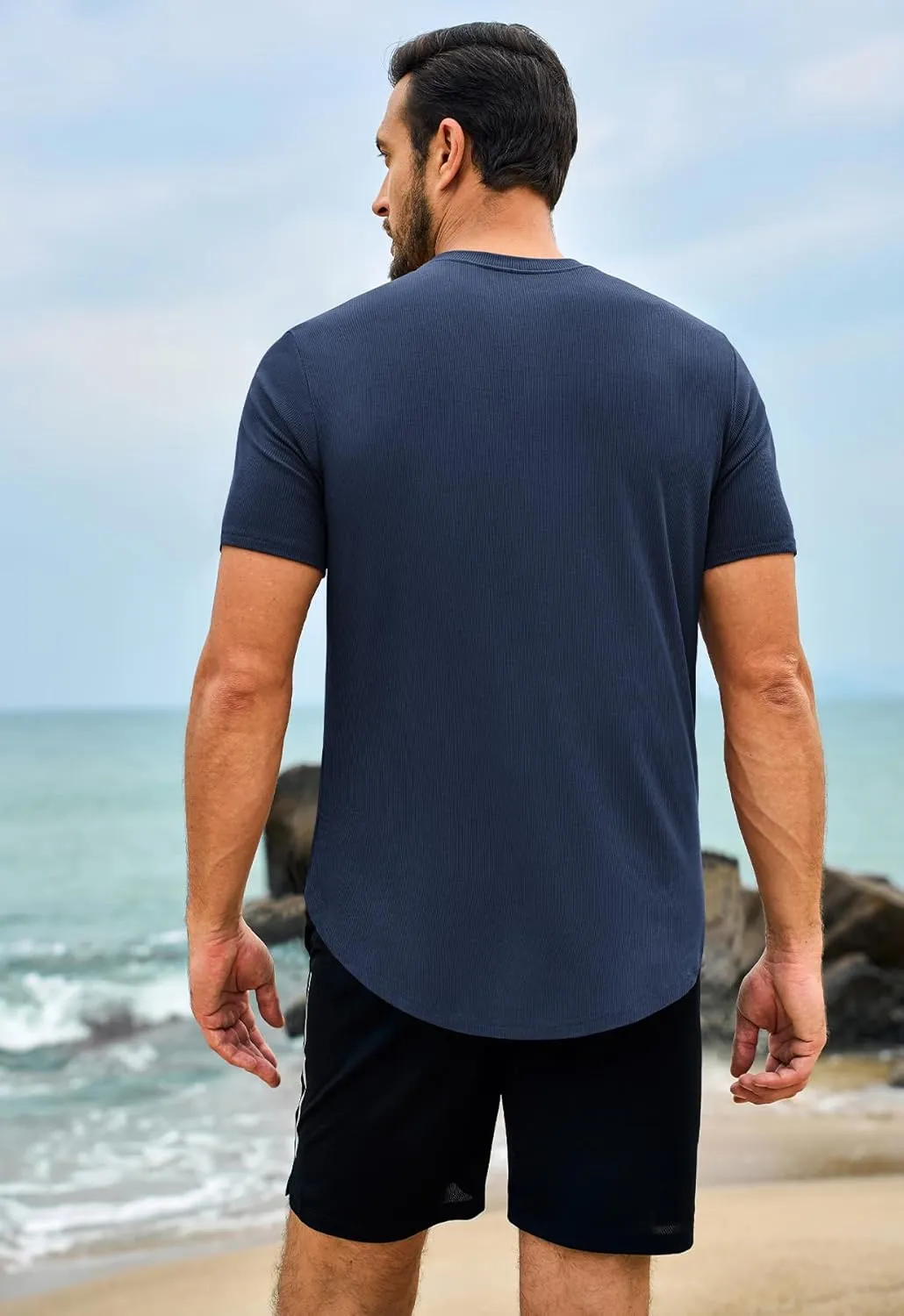 Beotyshow Mens T Shirts Casual Short Sleeve Shirts Slim Fit Longline Gym Workout Athletic Tee Shirts