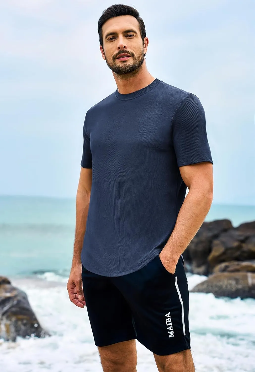 Beotyshow Mens T Shirts Casual Short Sleeve Shirts Slim Fit Longline Gym Workout Athletic Tee Shirts