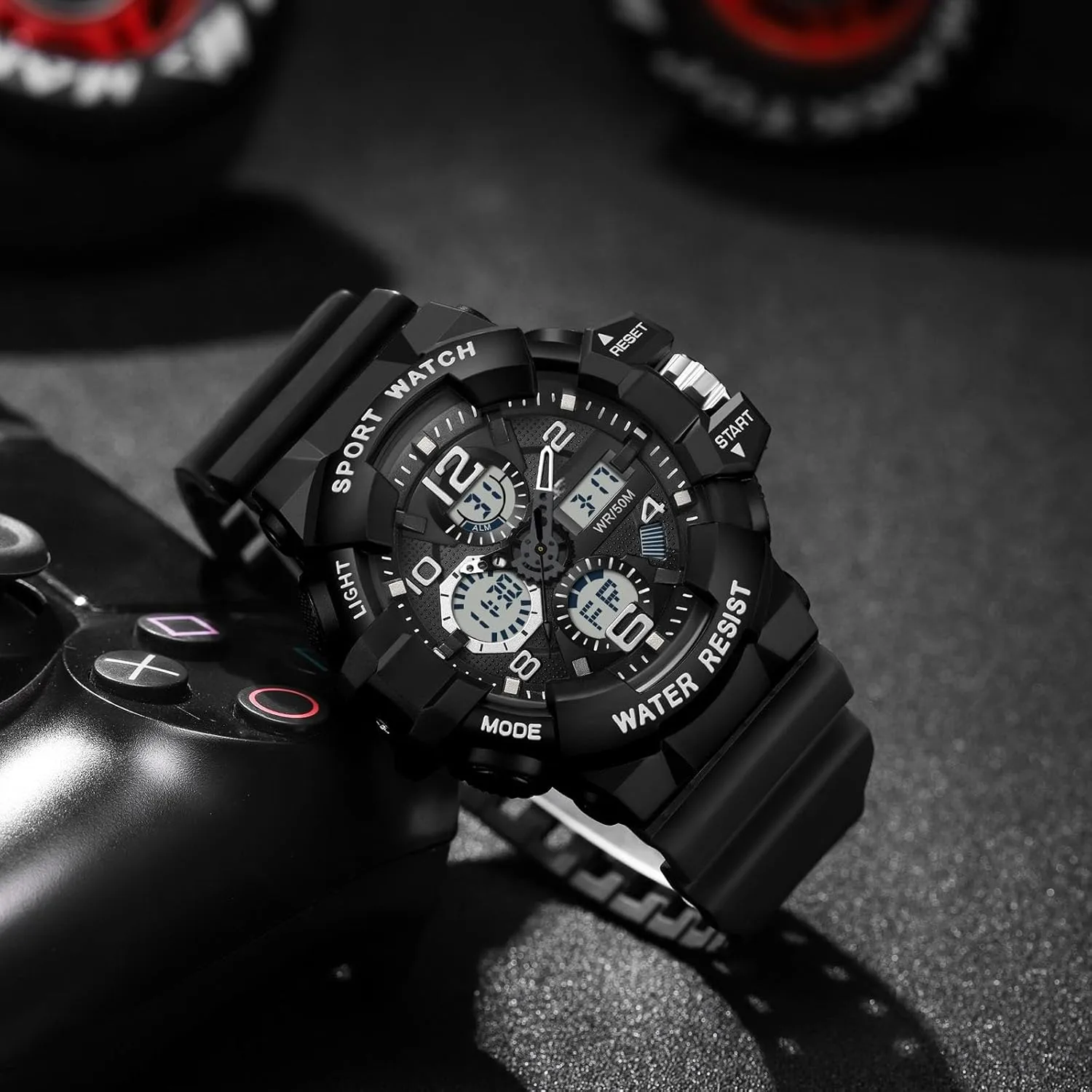 Big Face Men's Watches Military Sports Waterproof Watch for Men Digital Analog Dual Dial Time Display Date and Date Electronic Outdoor Tactical Stopwatch