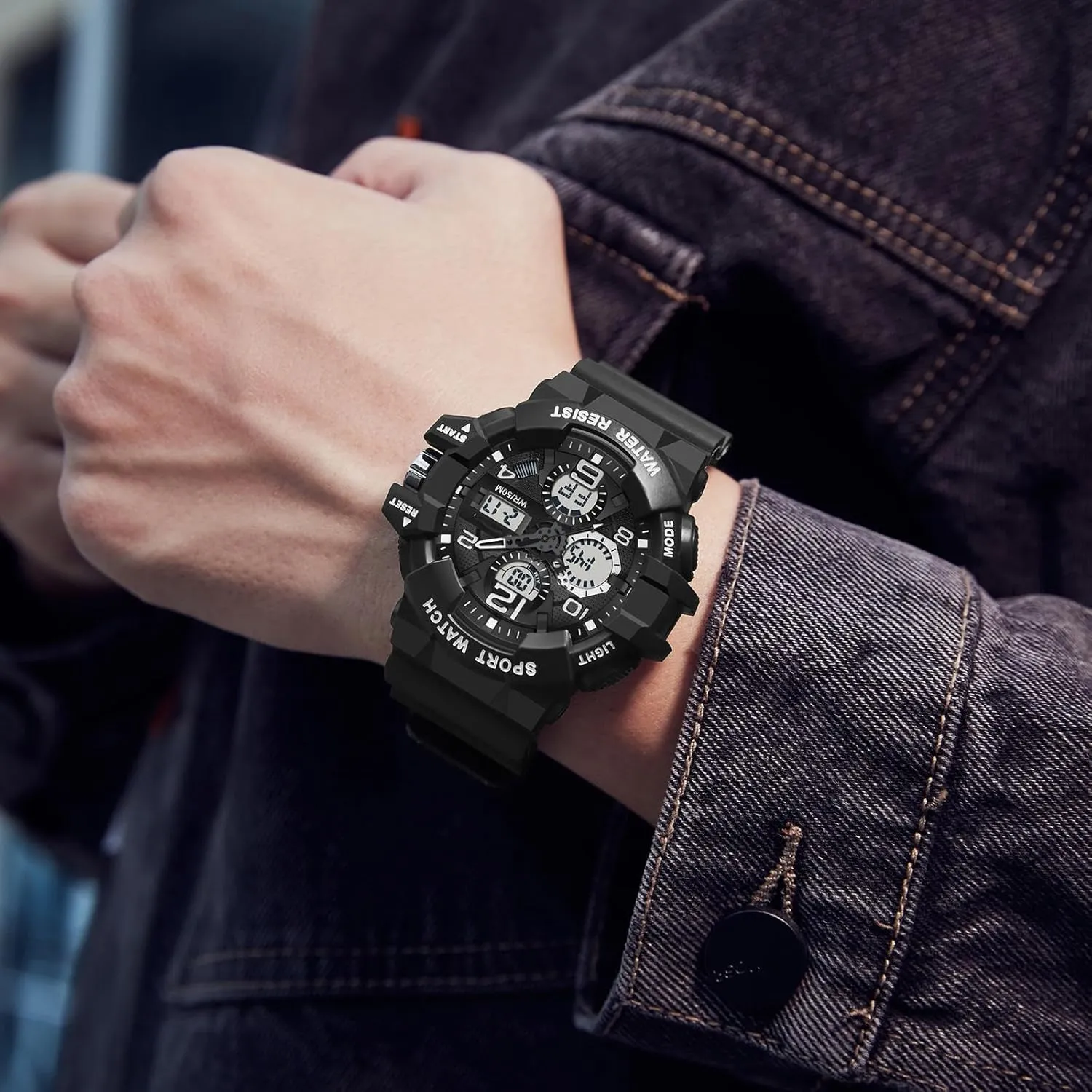 Big Face Men's Watches Military Sports Waterproof Watch for Men Digital Analog Dual Dial Time Display Date and Date Electronic Outdoor Tactical Stopwatch
