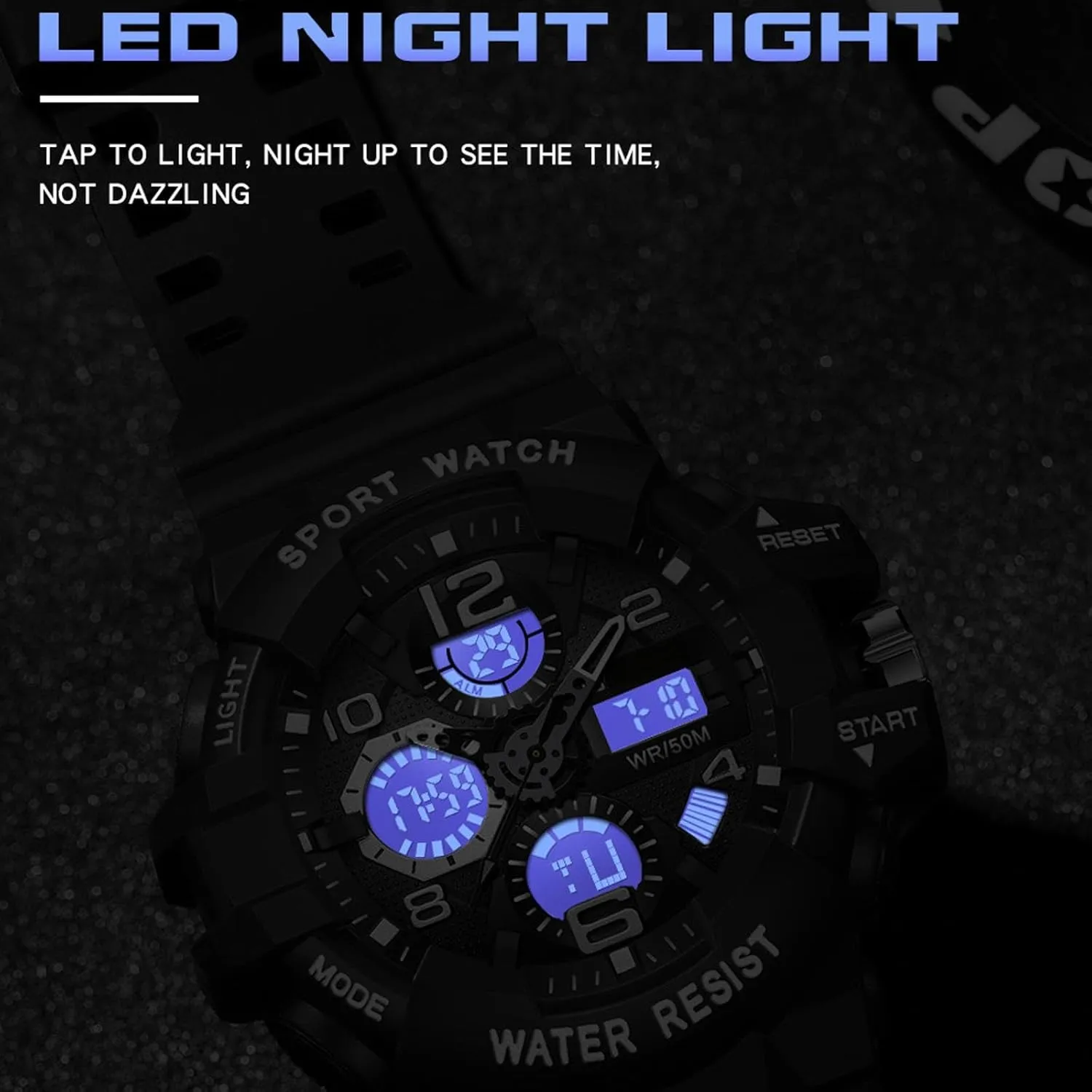 Big Face Men's Watches Military Sports Waterproof Watch for Men Digital Analog Dual Dial Time Display Date and Date Electronic Outdoor Tactical Stopwatch