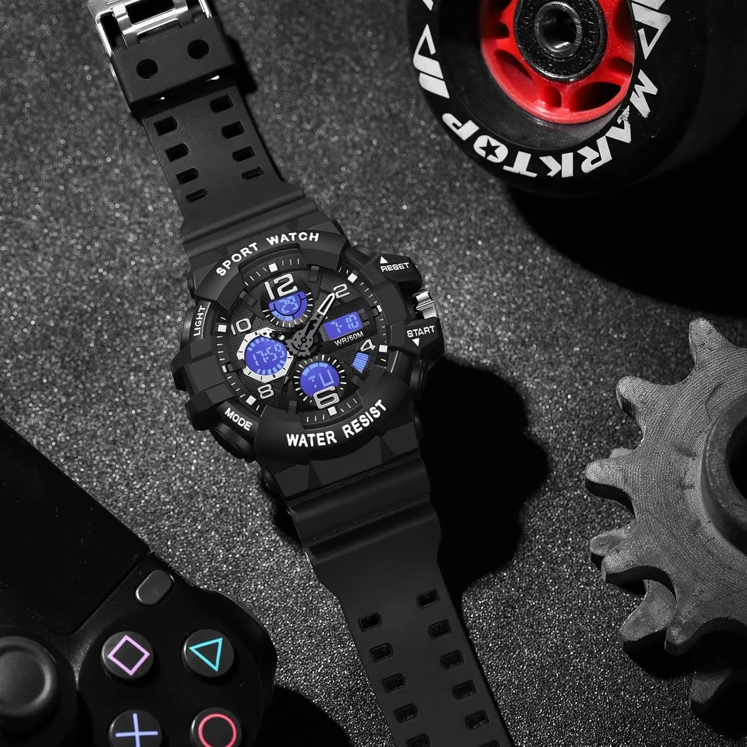 Big Face Men's Watches Military Sports Waterproof Watch for Men Digital Analog Dual Dial Time Display Date and Date Electronic Outdoor Tactical Stopwatch