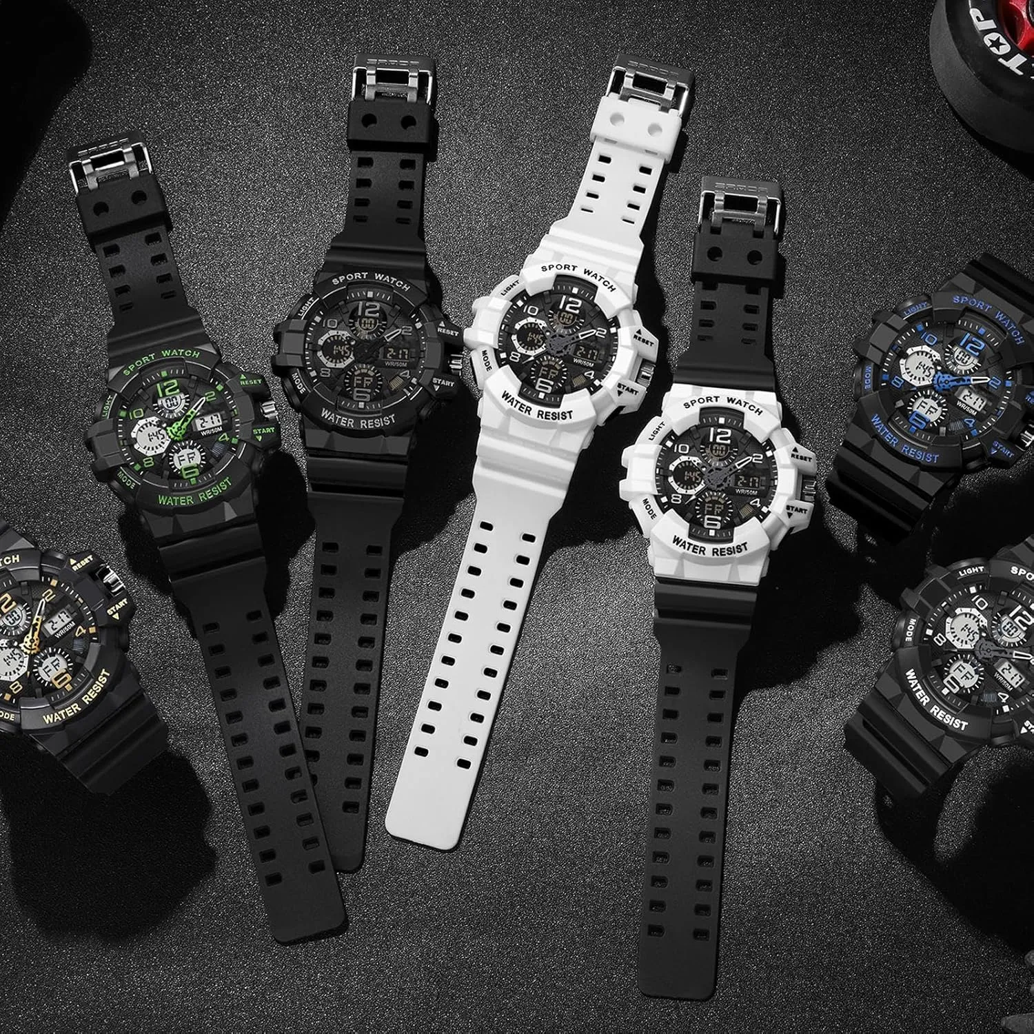 Big Face Men's Watches Military Sports Waterproof Watch for Men Digital Analog Dual Dial Time Display Date and Date Electronic Outdoor Tactical Stopwatch