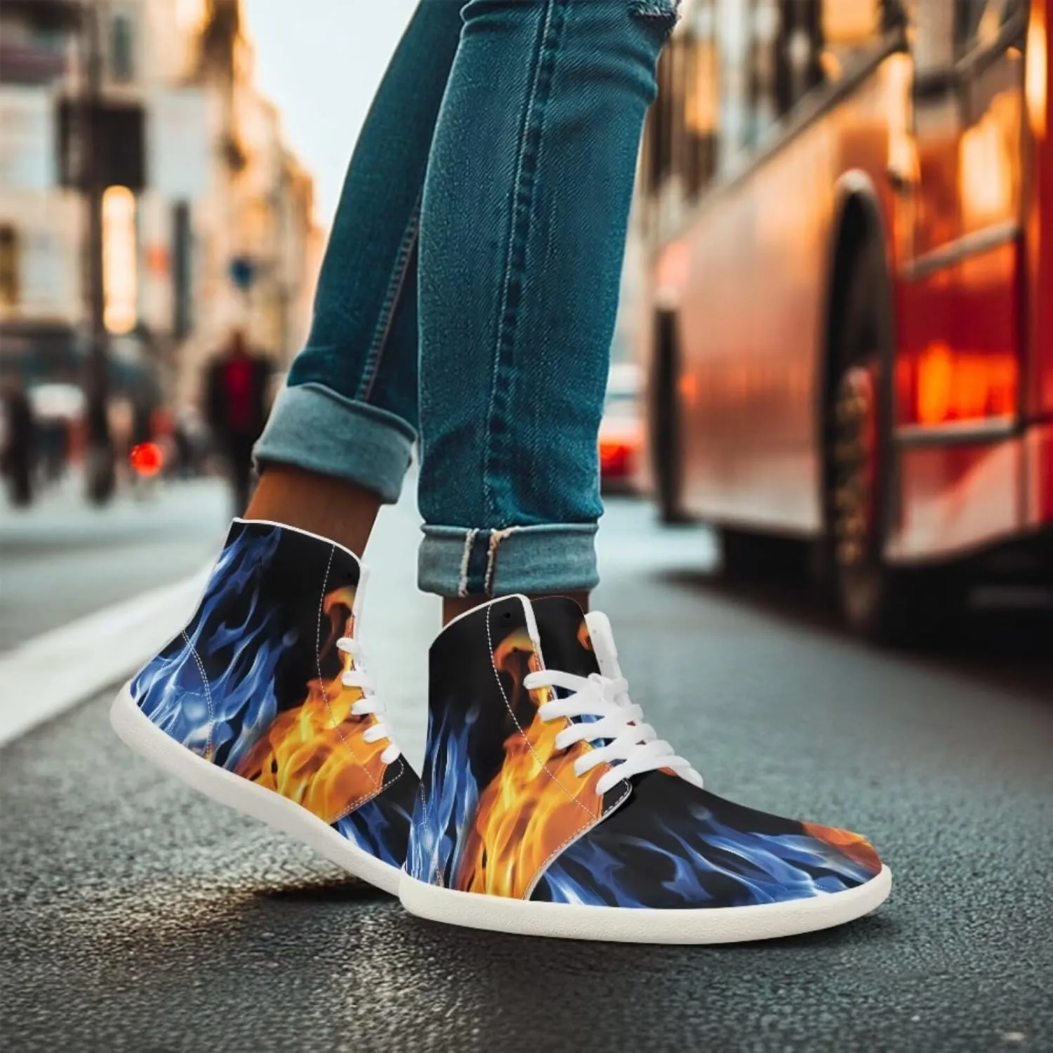 Blitz Flame Print Mens High Top Sneakers Womens Lightweight Wide Toe Barefoot Shoes Anti Slip Zero Drop Walking Shoes Sports Sneakers