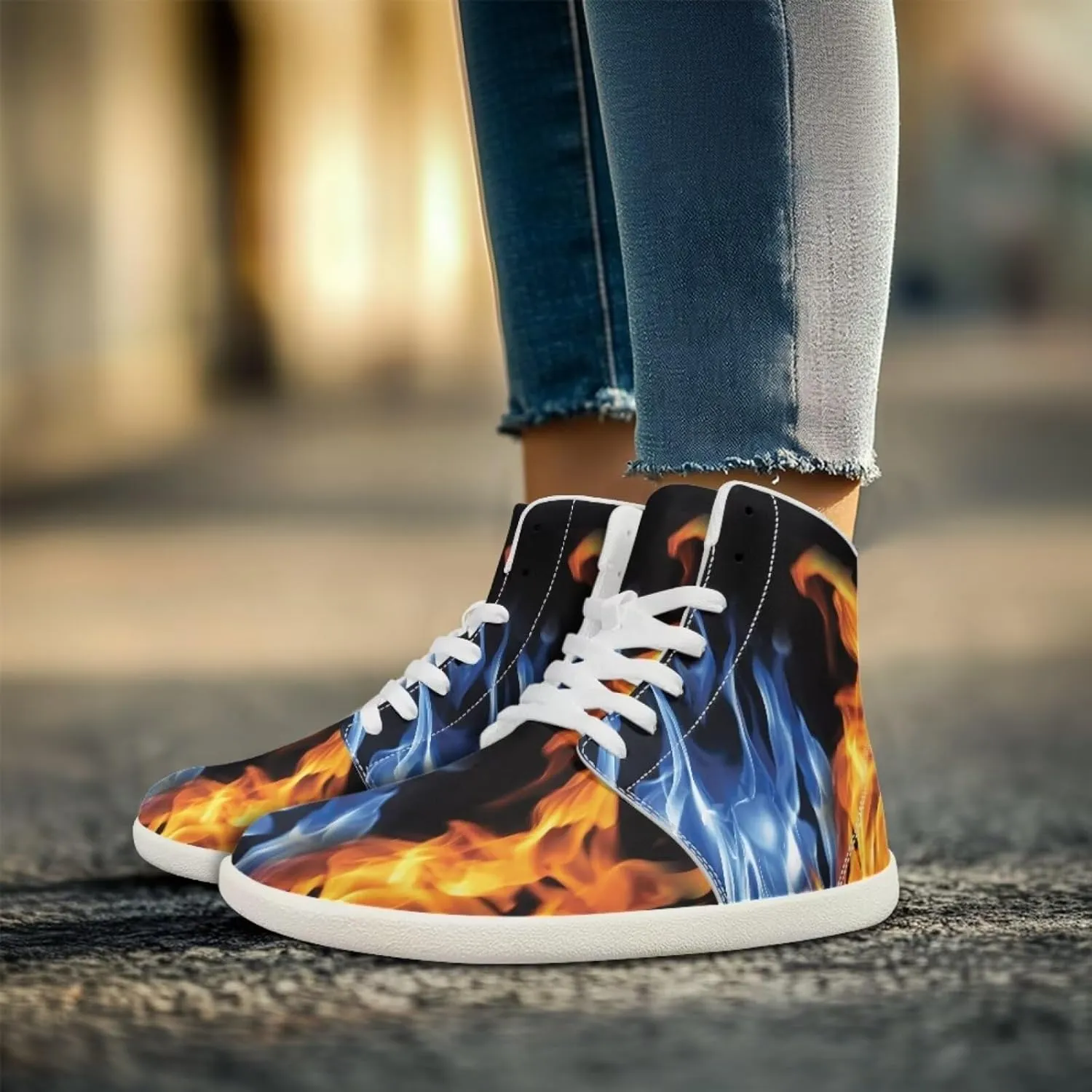 Blitz Flame Print Mens High Top Sneakers Womens Lightweight Wide Toe Barefoot Shoes Anti Slip Zero Drop Walking Shoes Sports Sneakers
