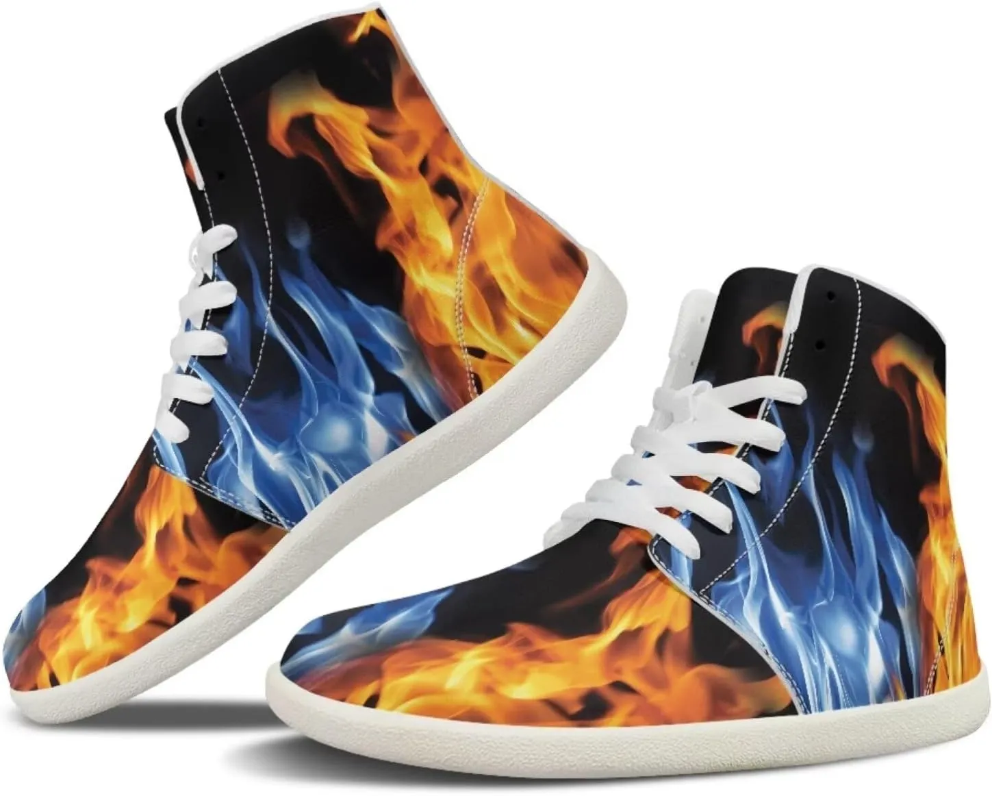 Blitz Flame Print Mens High Top Sneakers Womens Lightweight Wide Toe Barefoot Shoes Anti Slip Zero Drop Walking Shoes Sports Sneakers