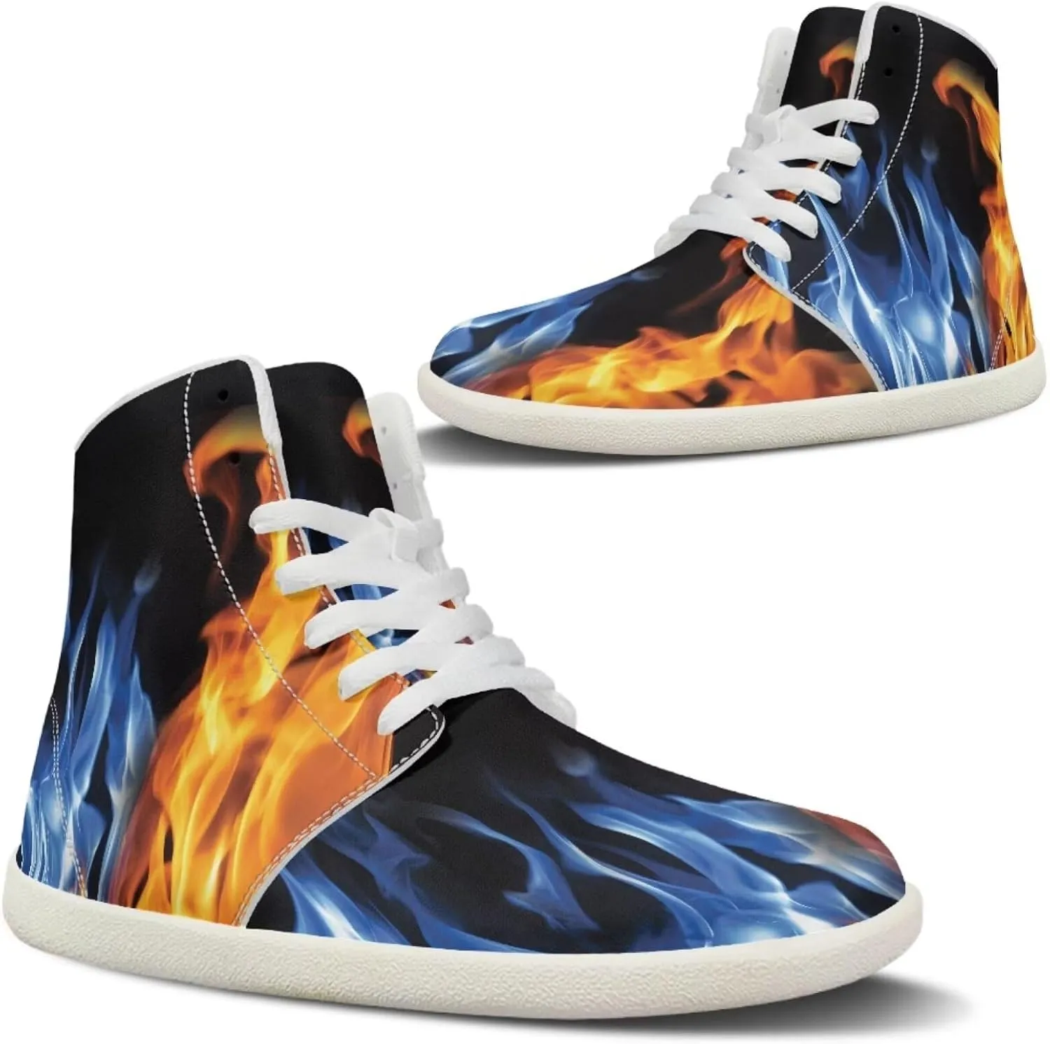Blitz Flame Print Mens High Top Sneakers Womens Lightweight Wide Toe Barefoot Shoes Anti Slip Zero Drop Walking Shoes Sports Sneakers