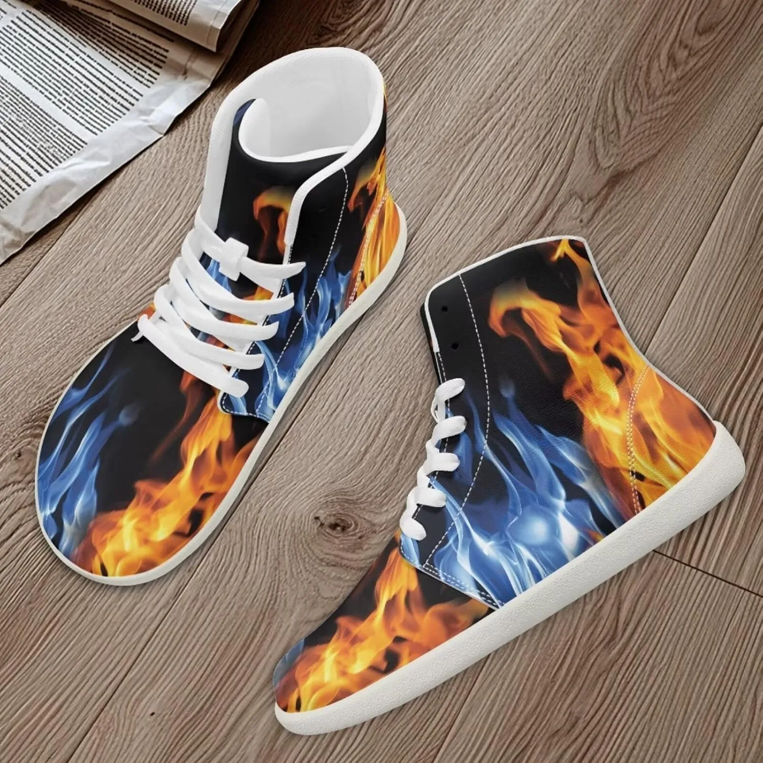 Blitz Flame Print Mens High Top Sneakers Womens Lightweight Wide Toe Barefoot Shoes Anti Slip Zero Drop Walking Shoes Sports Sneakers