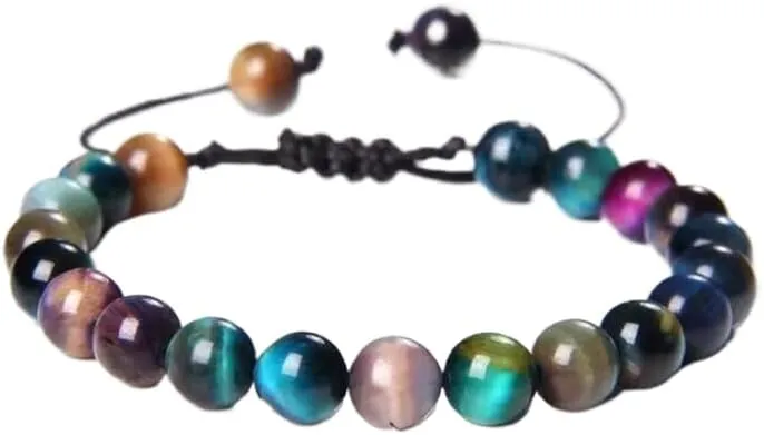 Blue Tiger's Eye Bracelets Natural Stone Beaded Bracelets Men Adjustable Woven Rope Bracelets