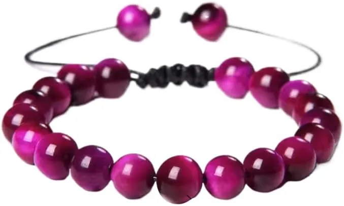 Blue Tiger's Eye Bracelets Natural Stone Beaded Bracelets Men Adjustable Woven Rope Bracelets