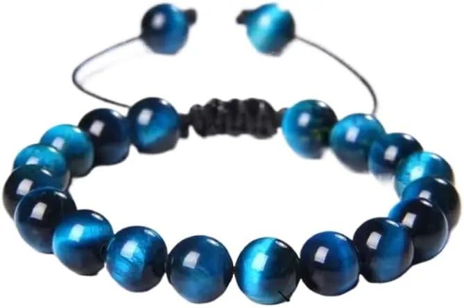 Blue Tiger's Eye Bracelets Natural Stone Beaded Bracelets Men Adjustable Woven Rope Bracelets