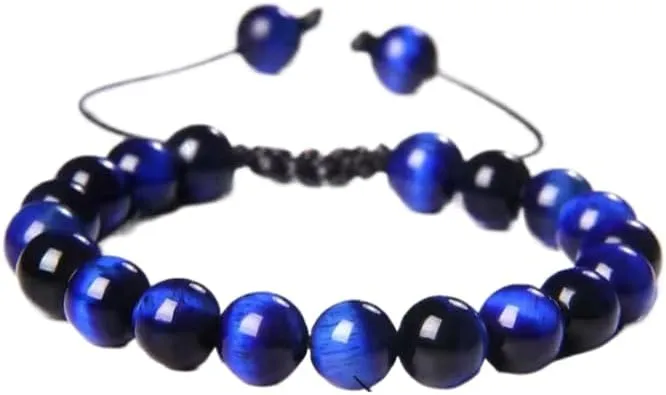 Blue Tiger's Eye Bracelets Natural Stone Beaded Bracelets Men Adjustable Woven Rope Bracelets