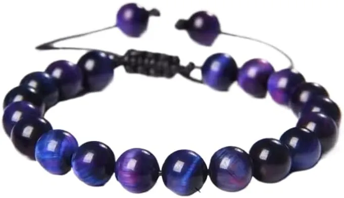 Blue Tiger's Eye Bracelets Natural Stone Beaded Bracelets Men Adjustable Woven Rope Bracelets