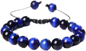 Blue Tiger's Eye Bracelets Natural Stone Beaded Bracelets Men Adjustable Woven Rope Bracelets
