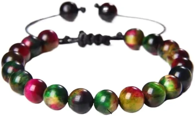 Blue Tiger's Eye Bracelets Natural Stone Beaded Bracelets Men Adjustable Woven Rope Bracelets