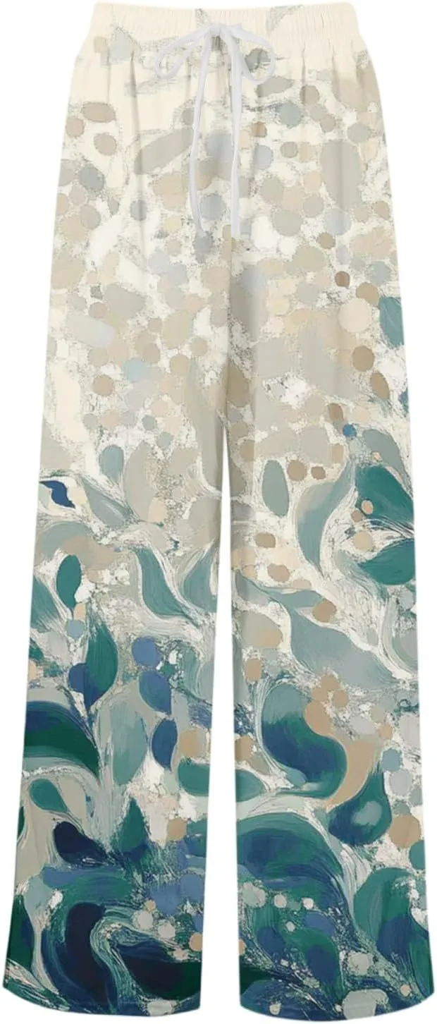 Boho Palazzo Pants for Women Dressy Loose Beach Plus Size Trendy Yoga High Waisted Flowy Vacation Trousers
