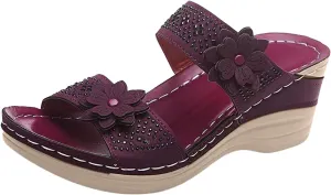Breathable Shoes Women Fashion Wedges Toe Beach Flowers Sandals Slip-On Womens Bridal Sandals Slippers
