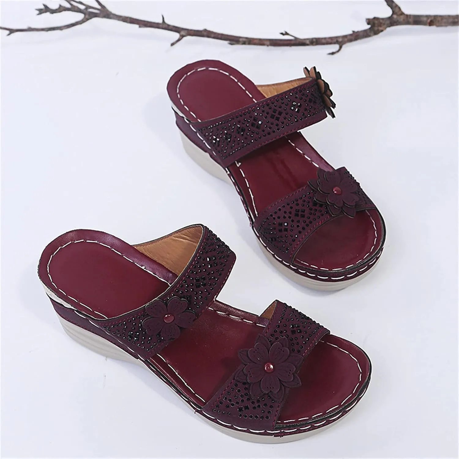 Breathable Shoes Women Fashion Wedges Toe Beach Flowers Sandals Slip-On Womens Bridal Sandals Slippers